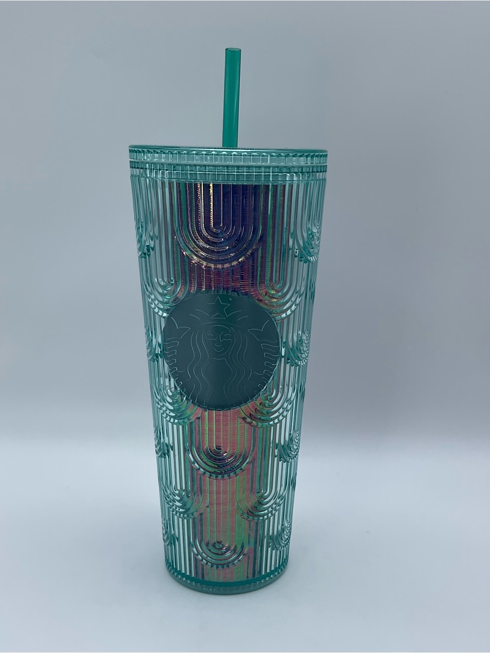 Starbucks 24oz Teal Iridescent Geometric Cold Cup Tumbler with Straw 2022
